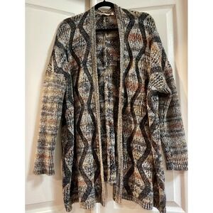 Soft Surroundings Cardigan Womens L/XL Multicolor Diamond Open Front Sweater